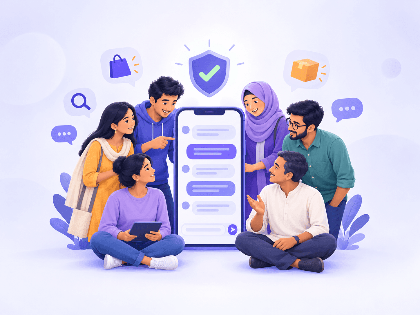 Illustration of people supporting each other in the TrustCheck BD community